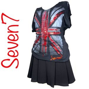 SEVEN7: Sequin UK Flag Tee, Size 14/16